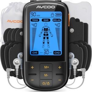 AVCOO 3-in-1 TENS Unit Muscle Stimulator with 30 Modes for Pain Relief