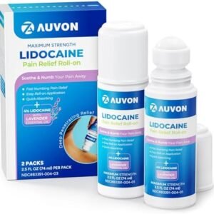 AUVON Max Strength Lidocaine Pain Relief Roll-On with Lavender Oil, No Mess