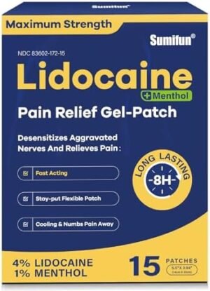 Sumifun 4% Lidocaine Patches Plus 1% Menthol 15 Counts(Pack of 1)