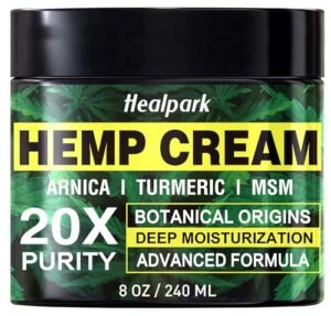Healpark Hemp Cream 8 fl oz - Arnica,MSM, Turmeric, Emu Oil, Menthol, Aloe