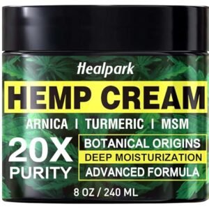 Healpark Hemp Cream 8 fl oz - Arnica,MSM, Turmeric, Emu Oil, Menthol, Aloe