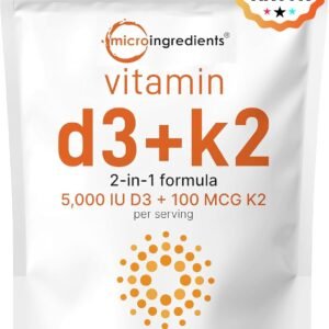 Micro Ingredients Vitamin D3 + K2 MK-7 5,000 IU Per Serving, 300 Softgels