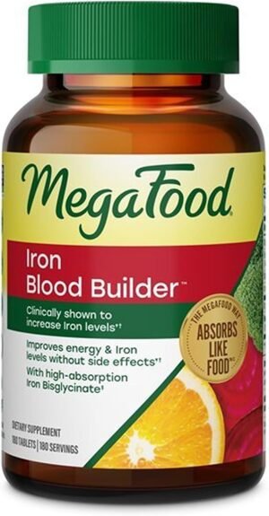 MegaFood Blood Builder Iron Supplement, Energy Support, Vegan, 180 Tablets