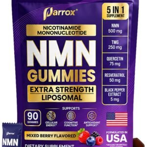 NMN Gummies 500mg – Liposomal NMN | 5-in-1 with TMG | Quercetin | Resveratrol | BioPerine® – NAD+ Precursor – Gelatin Free, Non-GMO, No Artificial Colors
