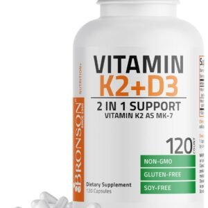 Bronson Vitamin K2 D3 (MK7) Supplement 2-in1 D3 & K2 Complex, 120 Capsules