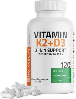Bronson Vitamin K2 D3 (MK7) Supplement 2-in1 D3 & K2 Complex, 120 Capsules