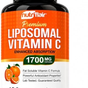 NutriFlair Liposomal Vitamin C 1700mg, 180 Capsules - High Absorption, Fat Soluble VIT C, Higher Bioavailability Immune System Support & Collagen Booster, Non-GMO, Vegan Pills